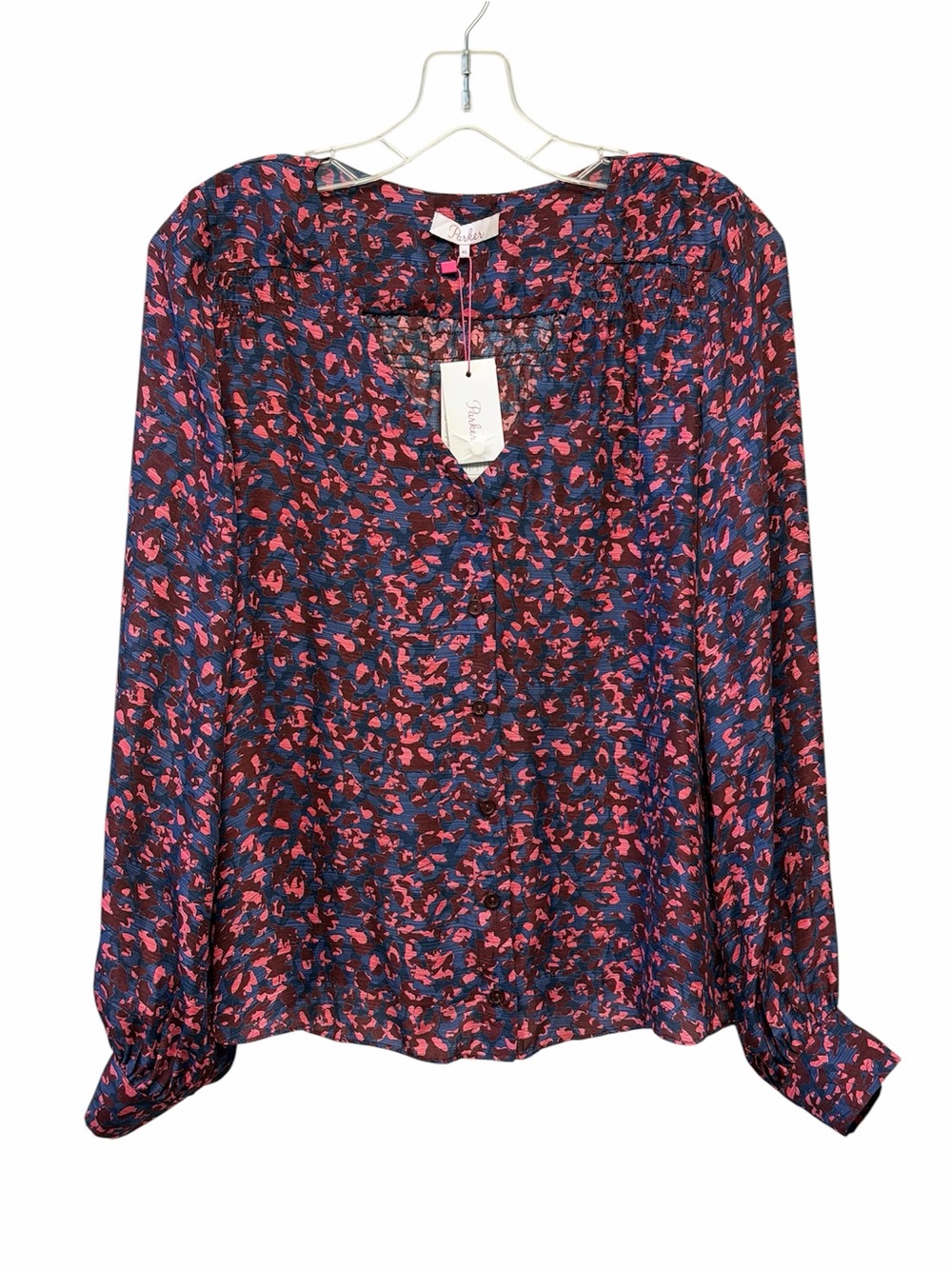 Parker Blue/Purple Pink Print Button-Front Blouse  Silk Blend XS